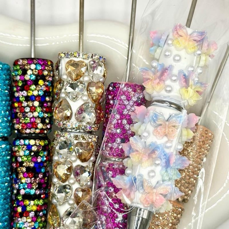 Fancy Beadable Pens for DIY Beads and Beading Projects - Full Rhinestone & Full Charms Designs Beadable Pens Kit DIY Jewelry and Accessories Kit