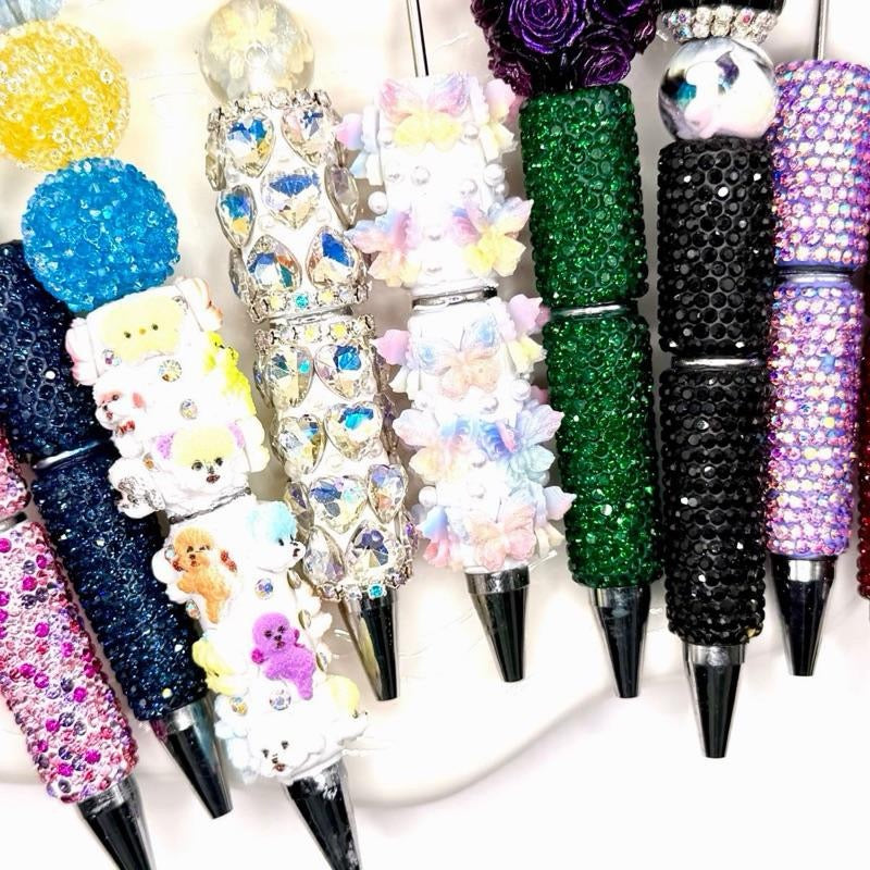 Fancy Beadable Pens for DIY Beads and Beading Projects - Full Rhinestone & Full Charms Designs Beadable Pens Kit DIY Jewelry and Accessories Kit